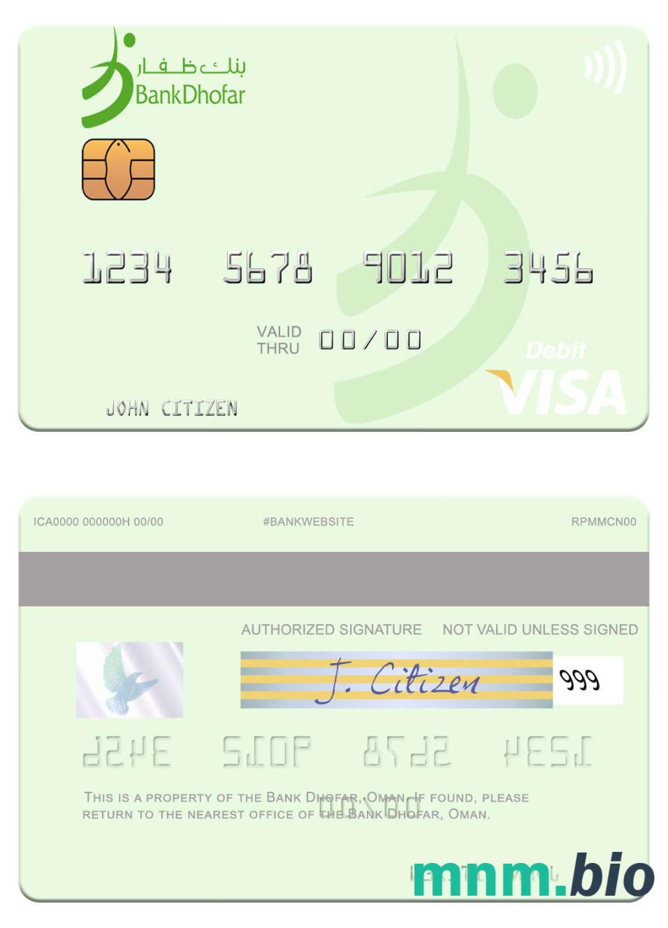 Oman Bank Dhofar visa debet karta przykład w formacie PSD